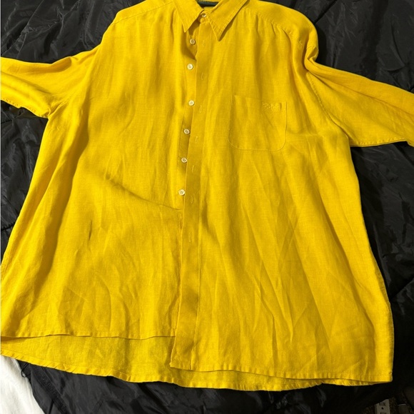 PreOwned Men’s Coogi Long Sleeve 2x Yellow XXL 100% Linen Made in Australia - Picture 2 of 5